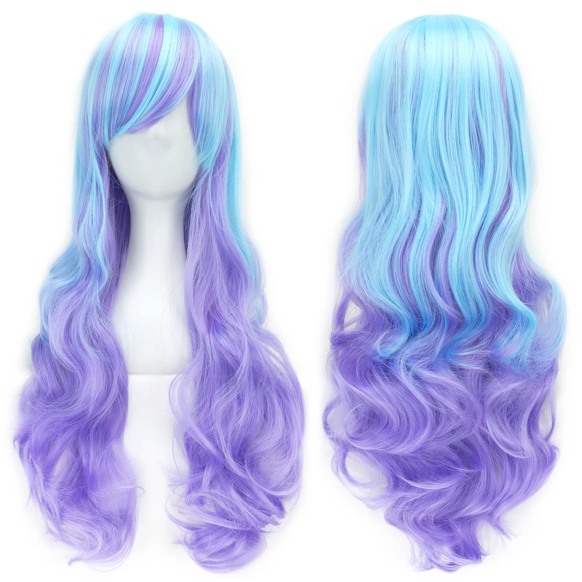 Synthetic Hair Ombre Rainbow Cosplay Wig with Bangs Red Yellow Purple Green Blue Wigs