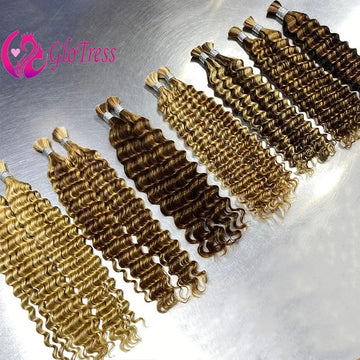 Human Braiding Hair Boho Braids 50g/Pack Highlight Deep Wave Bulk 4/27 Ombre