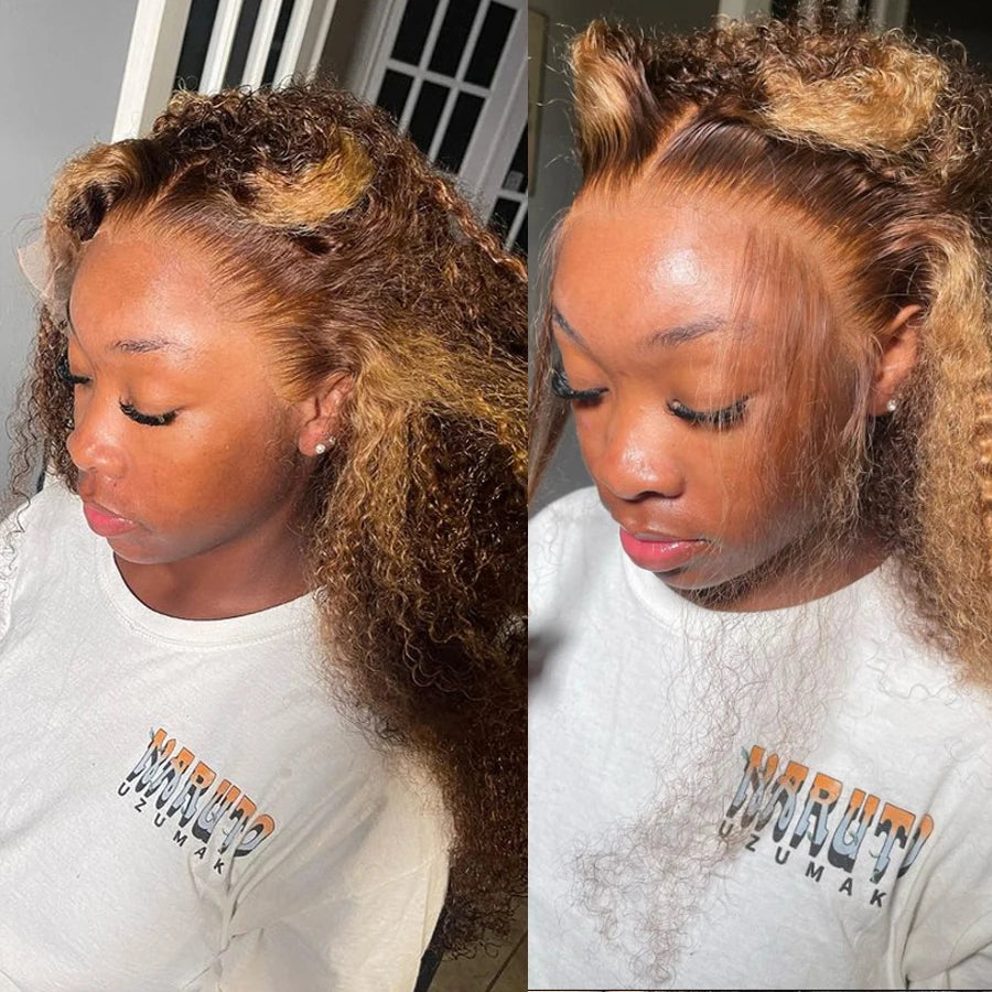 Highlight Curly Human Hair 13x6 HD Lace Front Wig, Water Wave, Bye Bye Knots