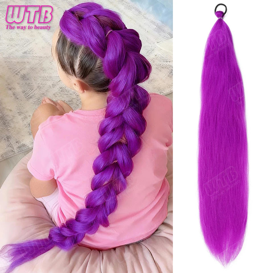 Purple Braids Ponytail Rubber Band Pre Braiding Hair Synthetic Extensions Halloween Costume