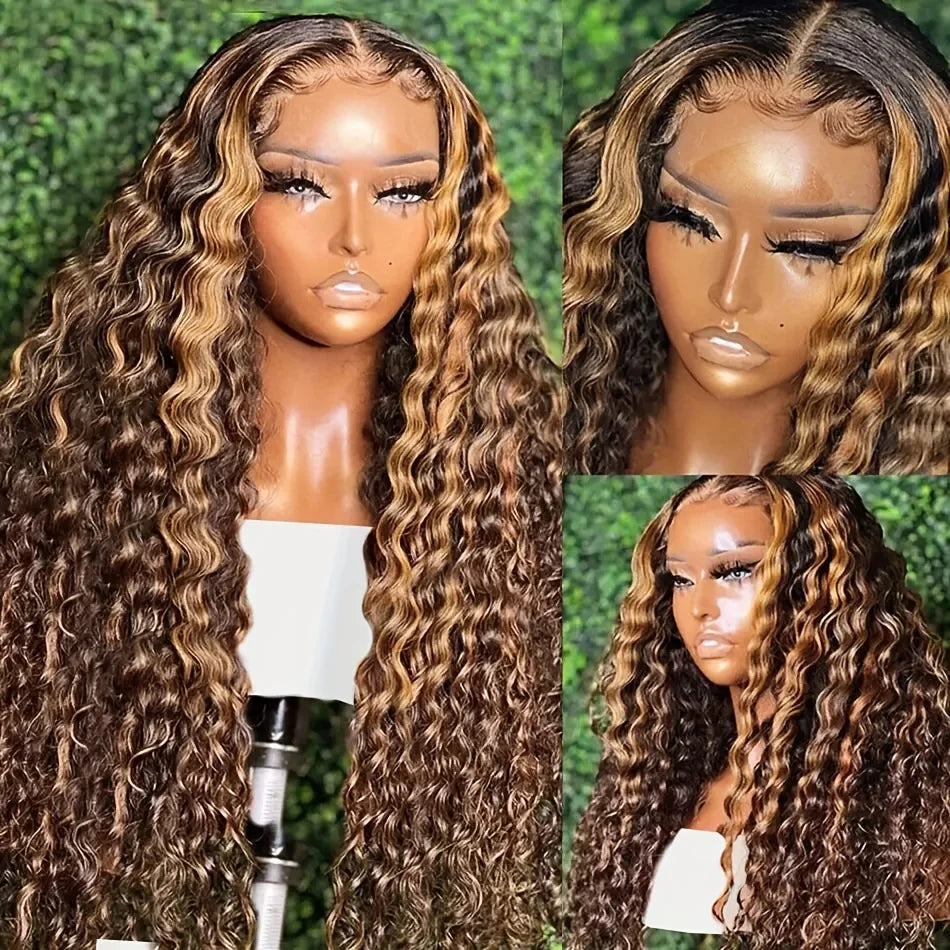 13x4 HD Lace Frontal Wig P427 Highlight Human Hair Water Wave Front