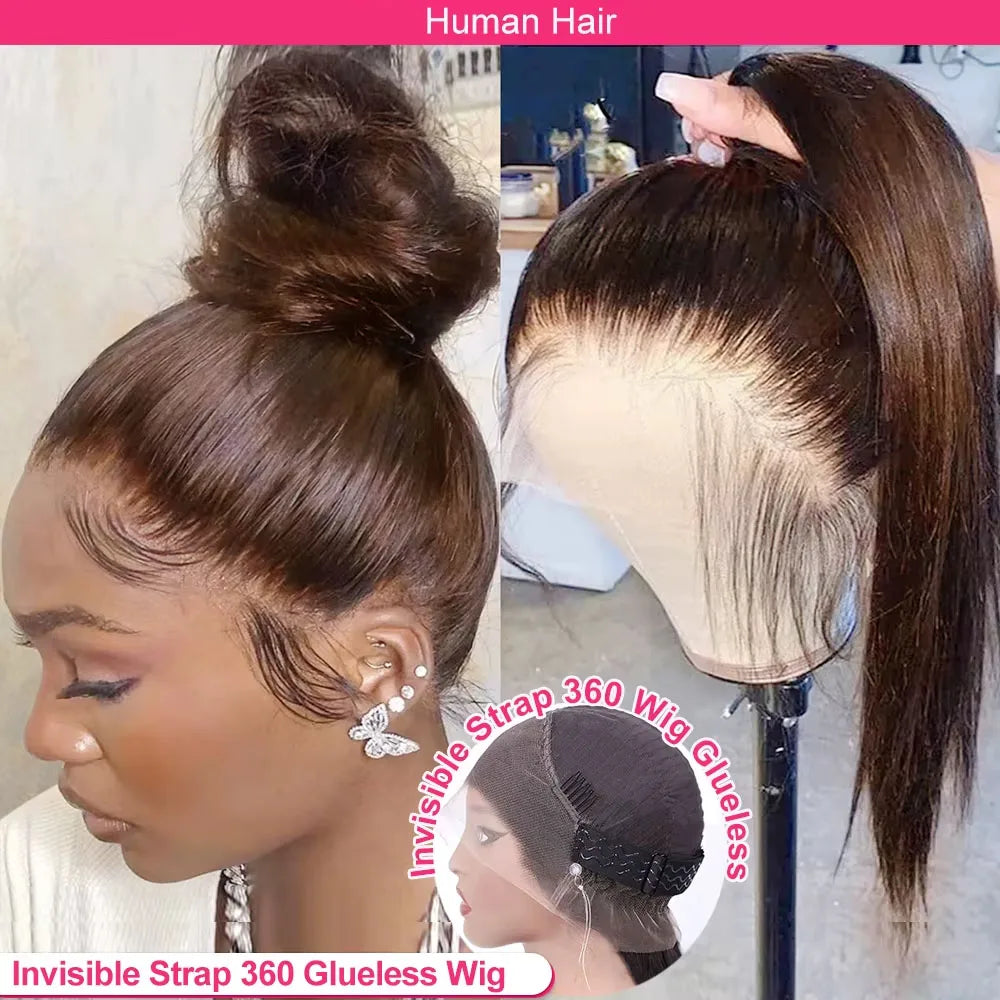 Hidden Invisible Strap Full HD Lace Glueless Wig Straight Chocolate Brown Front