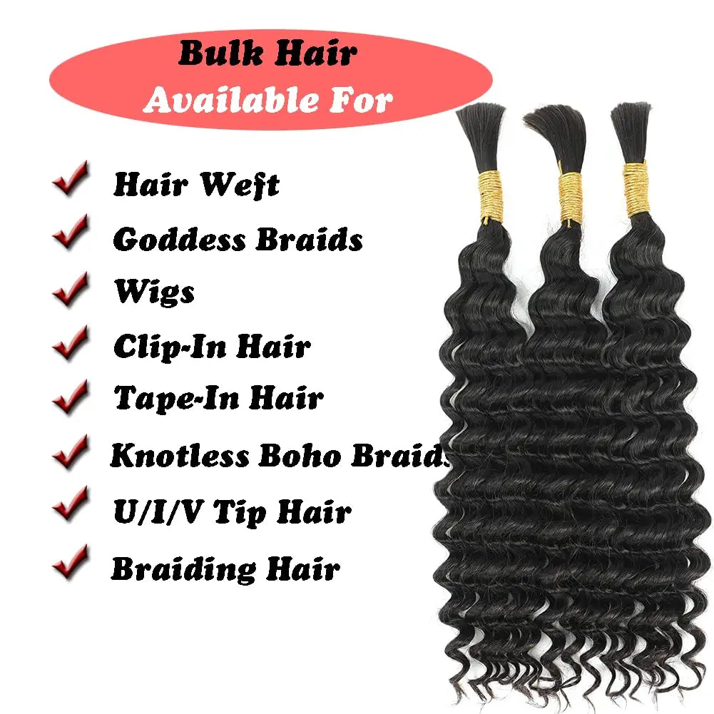 Braiding Hair Human Bulk Deep Wave Braids No Weft Extension 50-80cm
