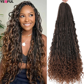 Ombre Goddess Box Braids Crochet Hair Dark Brown Chocolate Ginger Bohemian Curly