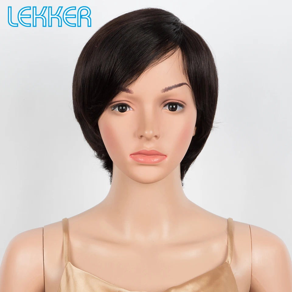 100% Human Hair Wigs Black Short Pixie Cut Brazilian Remy Full Machine
