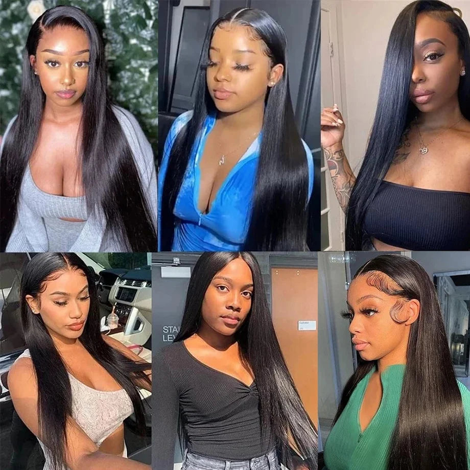 Bone Straight Wigs Human Hair HD Lace Frontal, 13x6 Natural Black Front