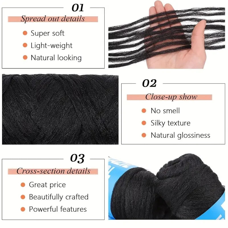 3-12Rolls Black Brazilian Wool Hair Acrylic Yarn For African Synthetic Crochet Hair Jumbo Braids Braids Twist Wraps70G/Roll