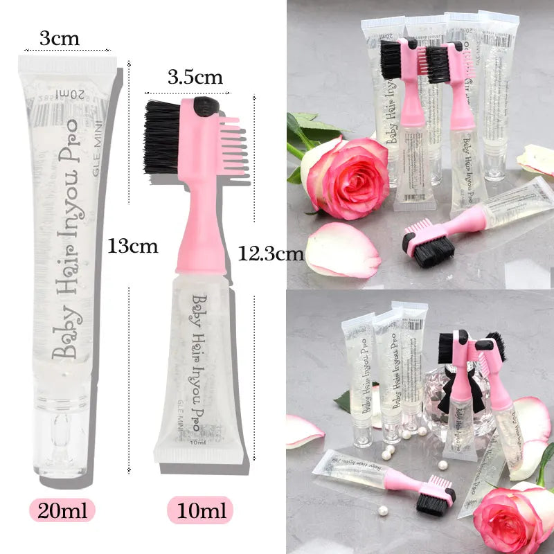 Baby Hair Edges Pro Brush Gel Squeeze Tube 10Ml Refill Gel Replacement Tube 20Ml, Professional Edge Control Brush And Gel 3 In 1