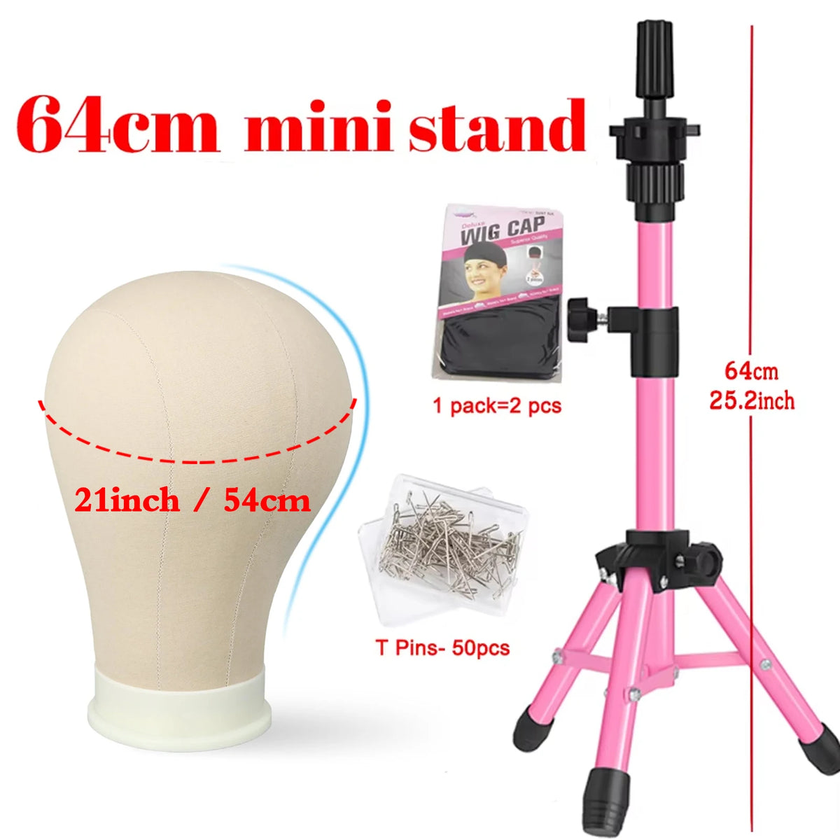 21/22/22.5/23/24" Wig Block Head Tripod Stand Mannequin Holder Set & Cap T-pins