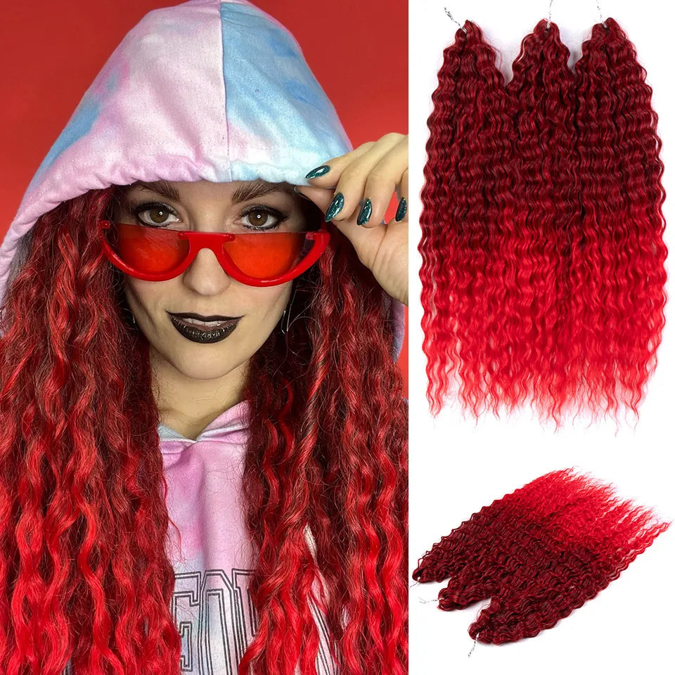Synthetic Twist Crochet Curly Hair Water Wave Braid Ombre Blonde Brown Deep