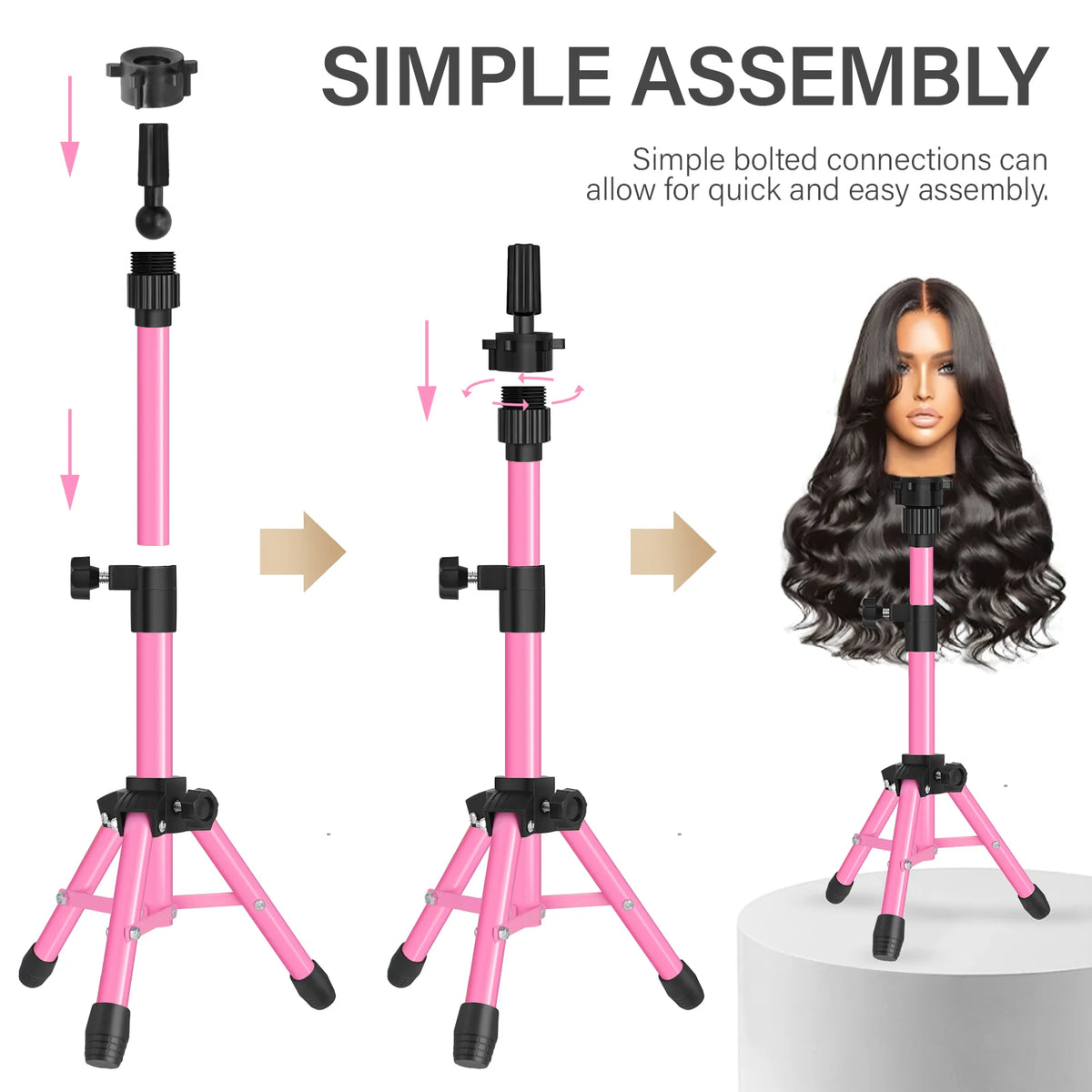 21/22/22.5/23/24" Wig Block Head Tripod Stand Mannequin Holder Set & Cap T-pins
