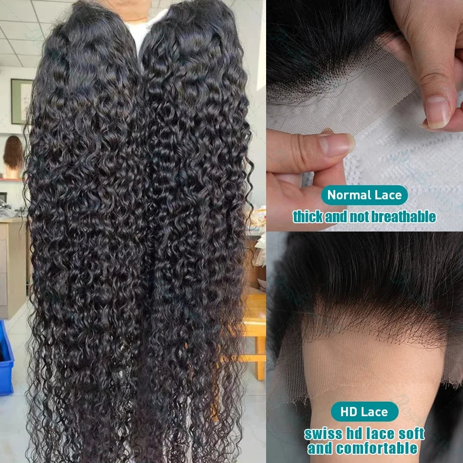 Density Deep Wave Human Hair Lace Front Wig, 13x6 HD Transparent Frontal