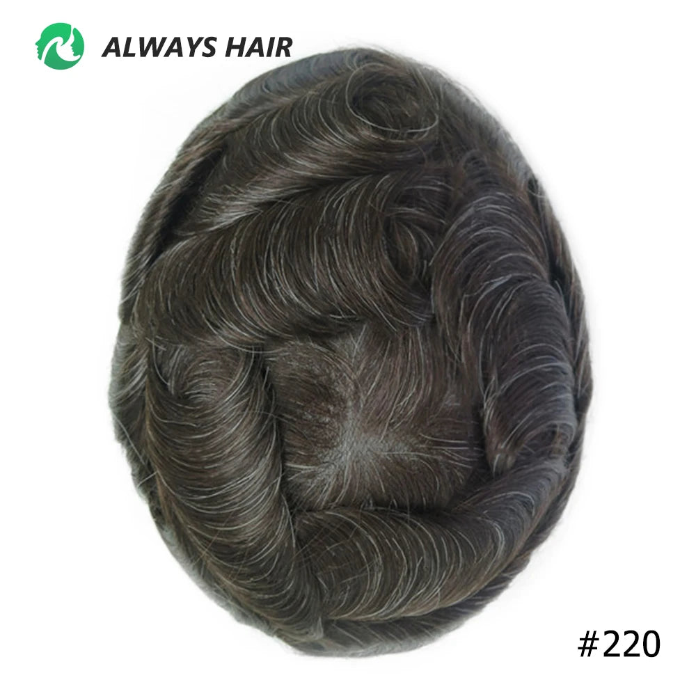 Men's Skin Base Toupee, Capillary Prosthesis, 130% Density, 0.12-0.14mm
