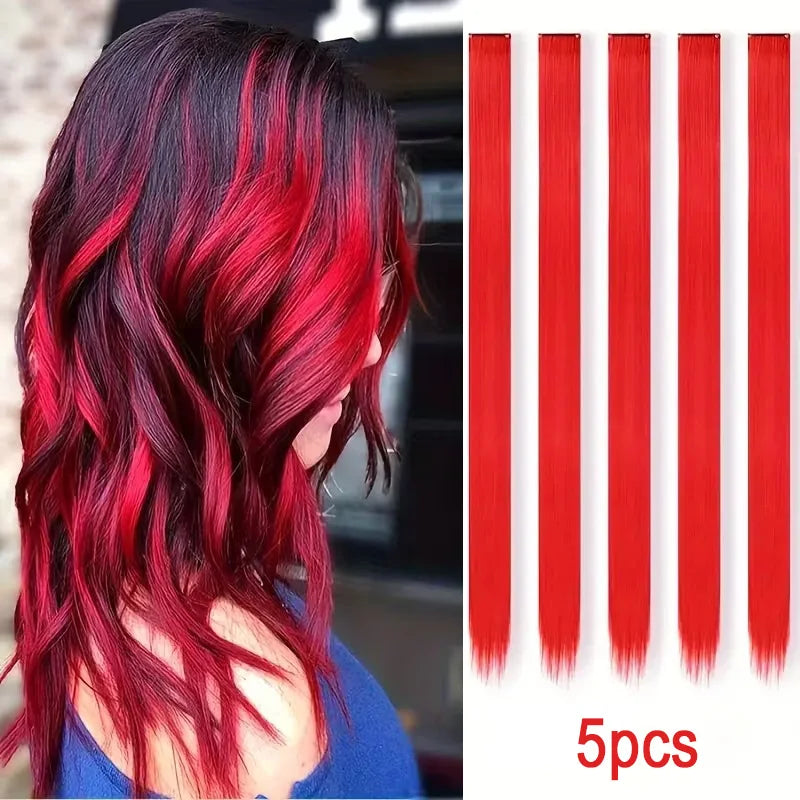 20Inch Synthetic Colorful 5pcs/set Clip Hair Extensions High Temperature Long Straight Hairpieces Daily Party Use