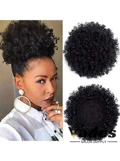 Curly Human Hair Ponytail Afro Kinky Puff Drawstring Bun Piece Clip in