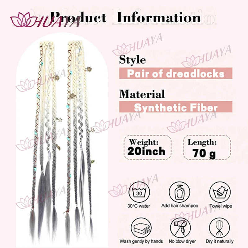 Hand-Braided Synthetic Fiber Water-Drop BB Clip-In Hair Extensions, 2 Pieces Per Set, 20-Inch Bohemian Beaded Braids, Versatile
