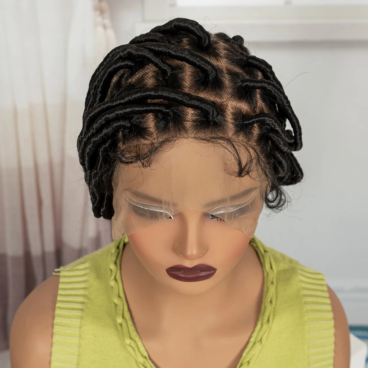 Bantu Braided Wigs Synthetic Full Lace Handmade Cornrow Natural Knotless Braids Baby
