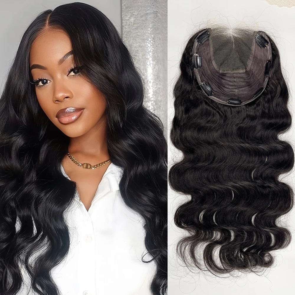 Body Wave Human Hair Topper, 4x4 HD Lace, Pre-Plucked with Baby Hair