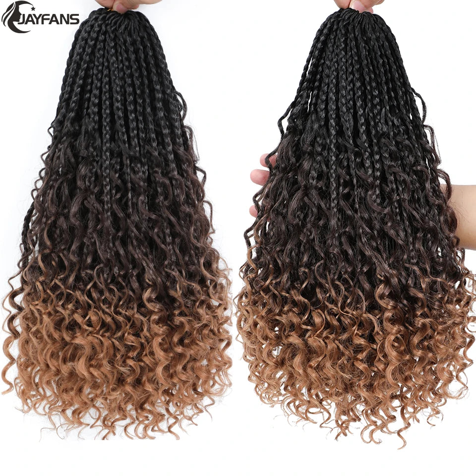 Boho Box Braids Crochet Synthetic Hair Goddess Curly Ends Bohomian