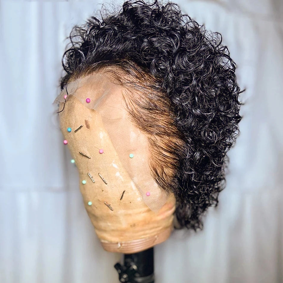 Pixie Cut Wig Transparent Lace Front Human Hair Short Kinky Curly Bob