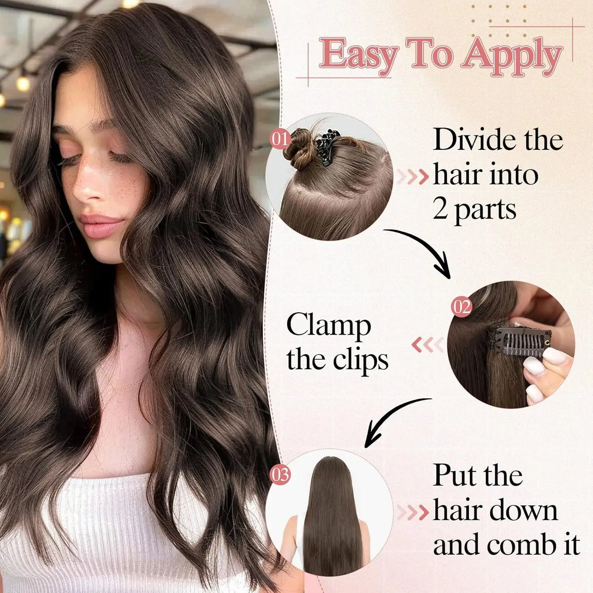 Light Brown Bone Straight Clip in Hair Extensions Full Head One-piece Human