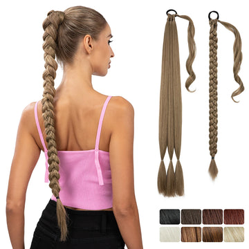 Synthetic Diy Long Braid Ponytail Extension Elastic Tie Straight Natural Wrap Around
