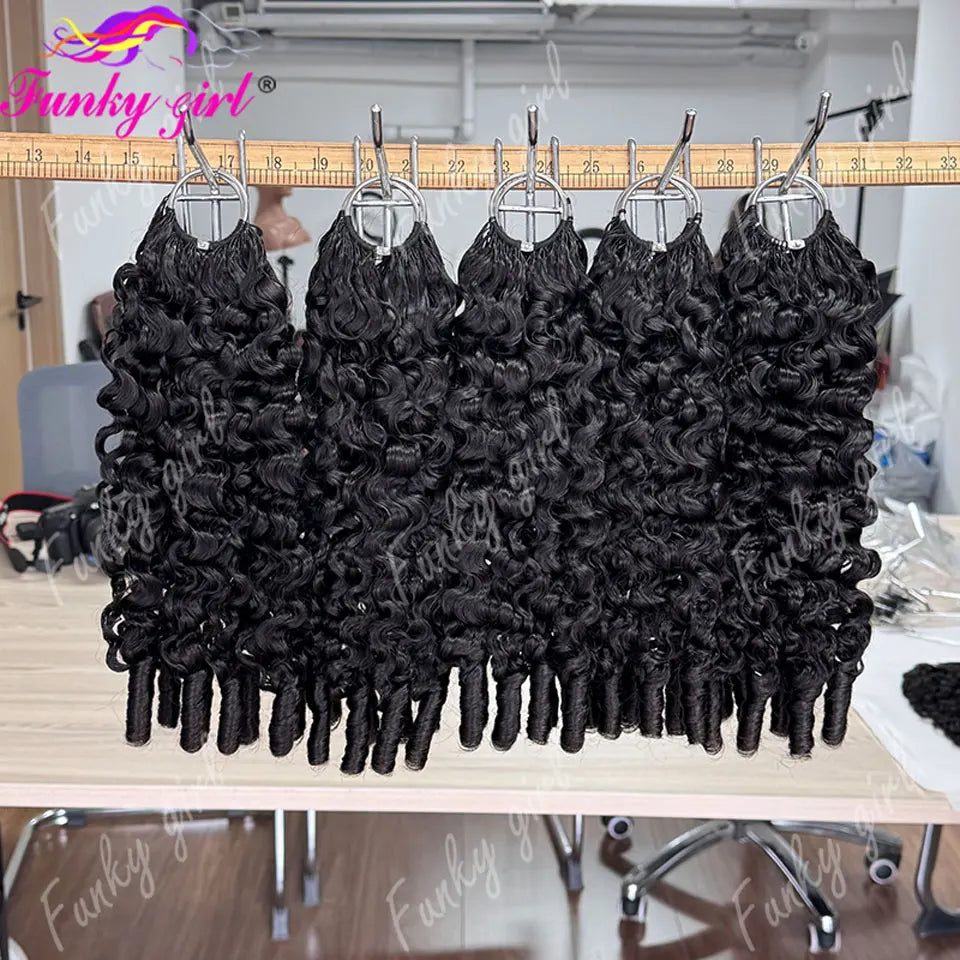 12A Burmese Curly Feather Crochet Human Hair Knotless Pre-Separated Natural Black Lightweight Reusable Crochet Hair Extensions