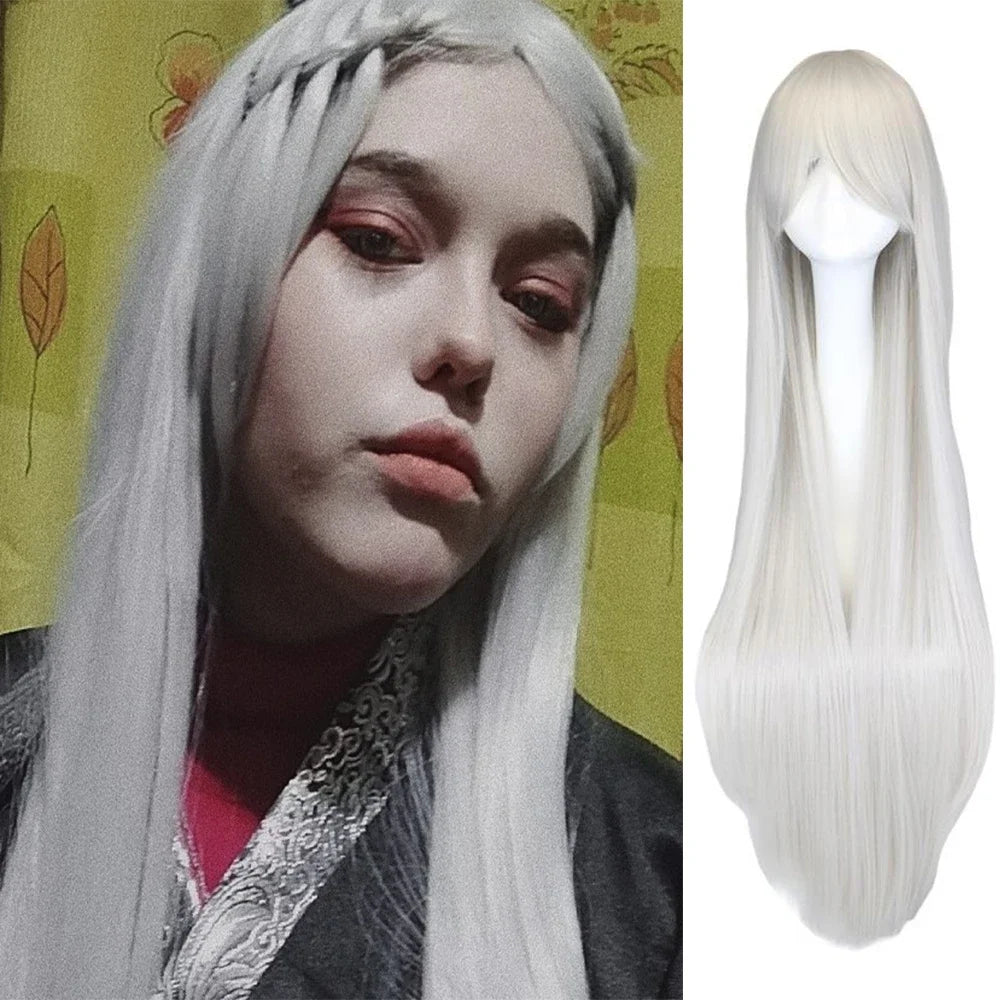 Long Straight Cosplay Wig Black Purple Red Pink Blue Dark Brown Cm