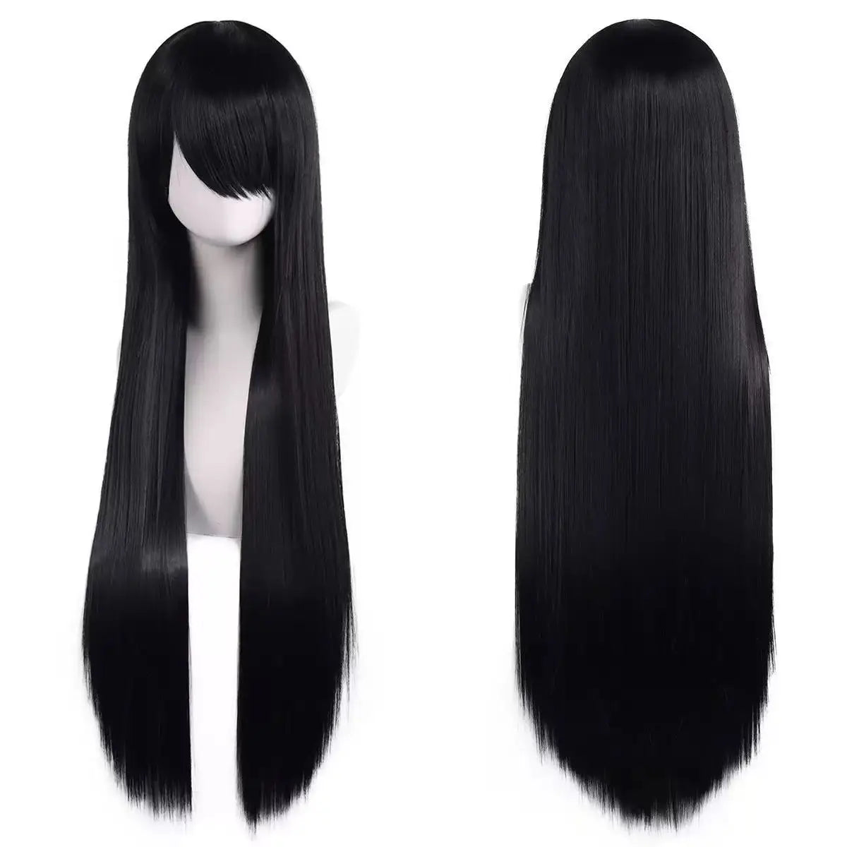 80cm Long Straight Synthetic Cosplay Wig with Bangs, White Green Silver Pink, Heat Resistant