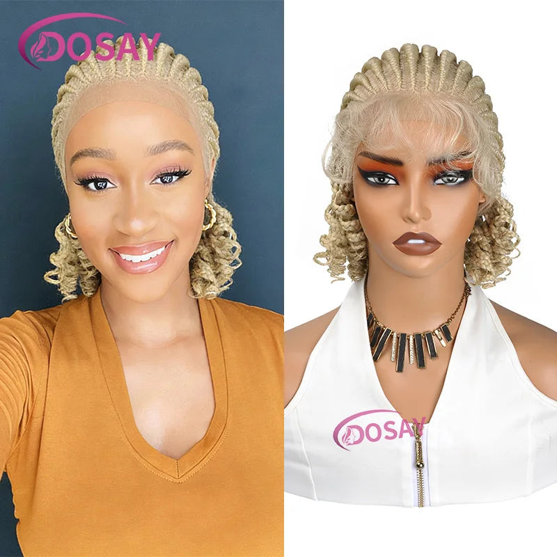8 Inch Synthetic Short Bob Cornrow Braided Wig with Baby Hair, Knotless Box Braids