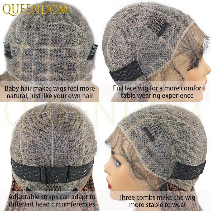 36" Synthetic Full Lace Wig Knotless Box Braid African Braided Frontal Cornrow