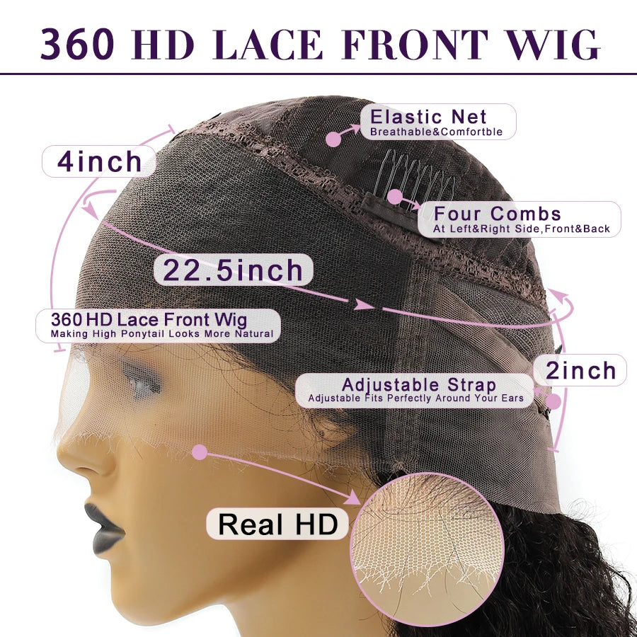 HD Lace Frontal Wigs Body Wave Full Human Hair Pre Plucked Peruvian