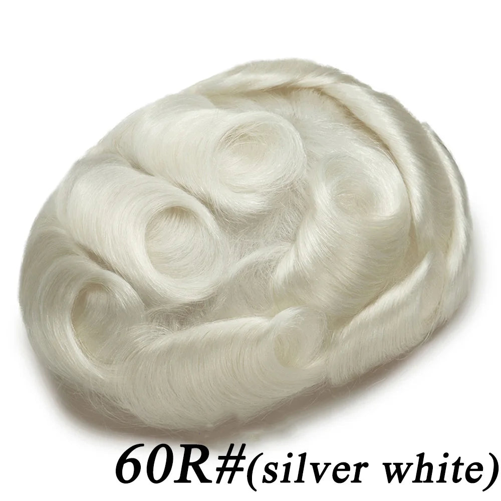 Lace Base Toupee Swiss Front PU Natural Hairline Wig Human Hair Prosthesis