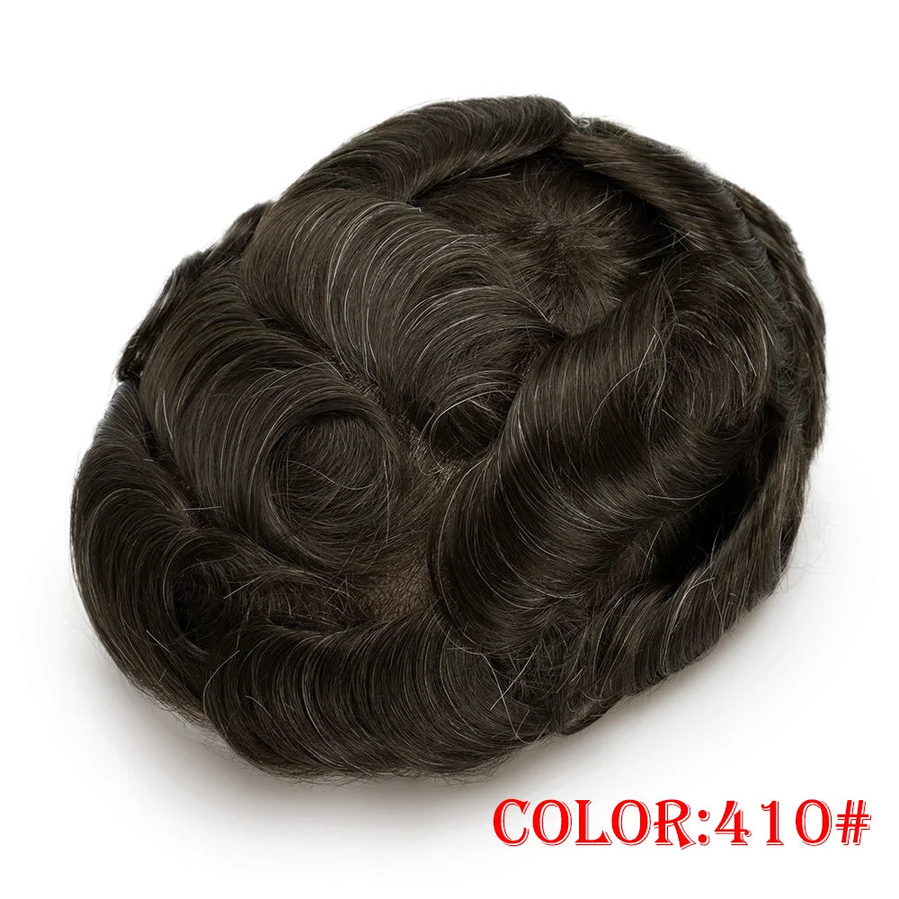 Lace with PU Men Toupee Hair Prosthesis Breathable Natural Human Hair Toupee Wig