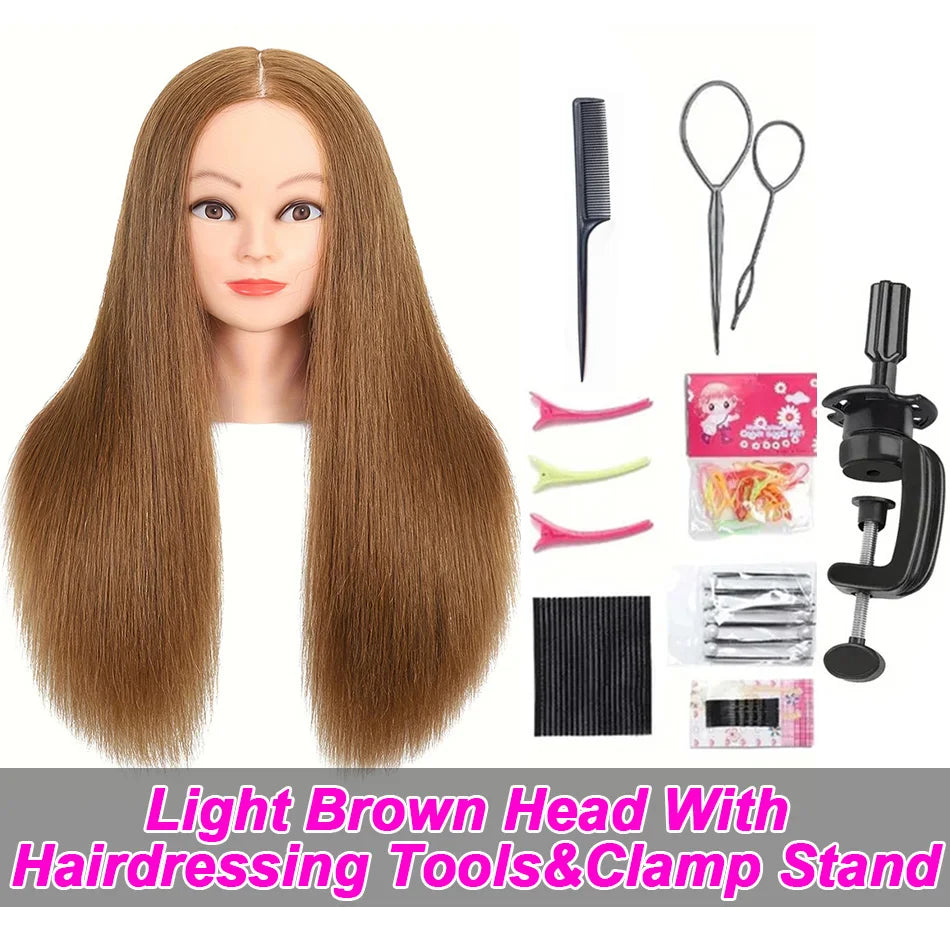 Human Hair Mannequin Head, 100% Real Perfect Hairdresser Practical Teaching Training Doll