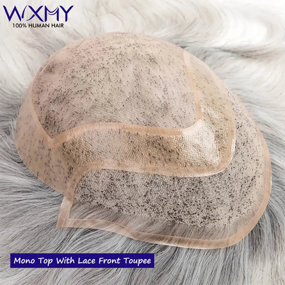 Breathable Mono Lace PU Base Hair Prosthesis Human Men's Wig Systems Natural
