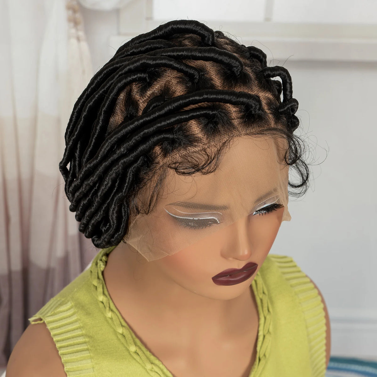 Bantu Braided Wigs Synthetic Full Lace Handmade Cornrow Natural Knotless Braids Baby