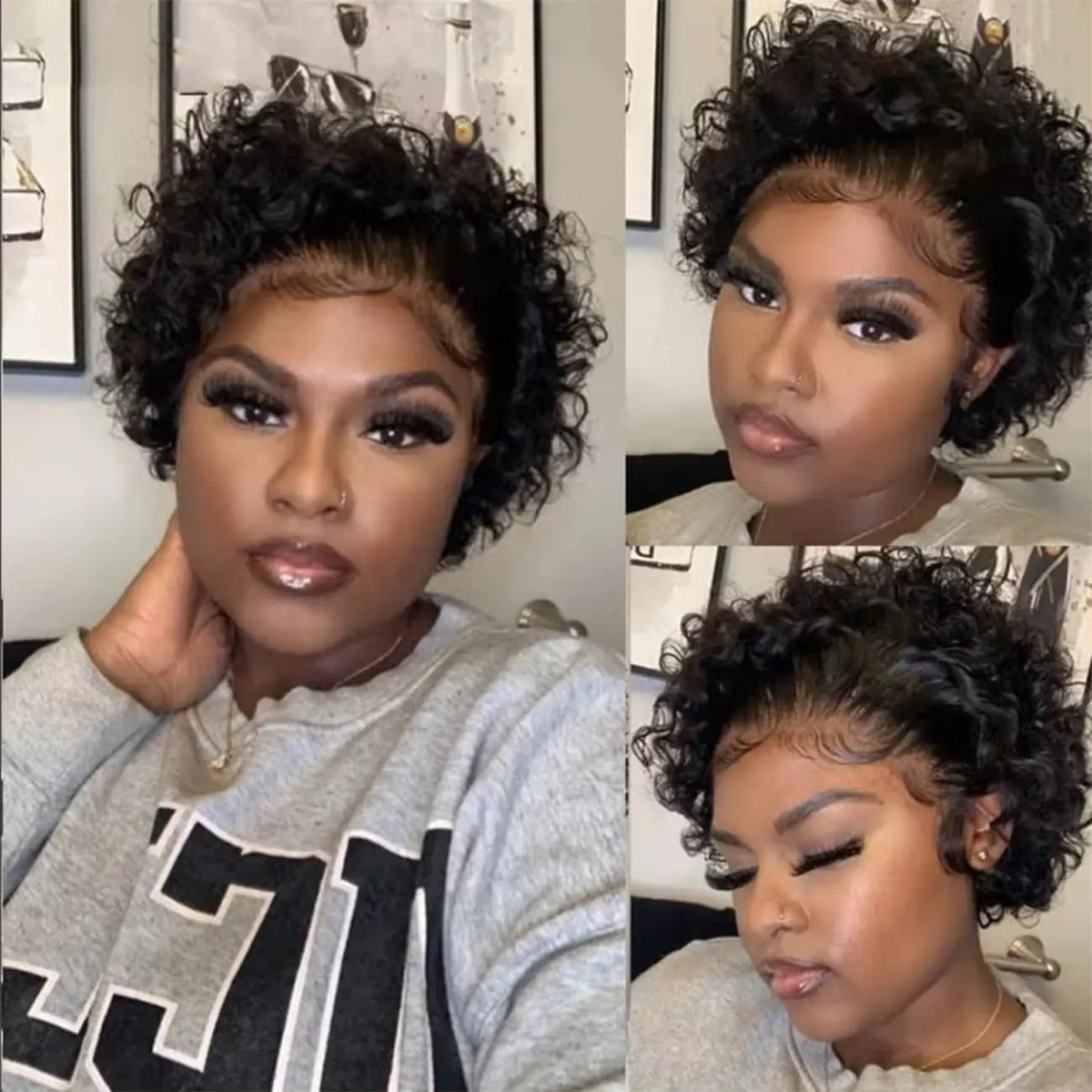 Pixie Cut Wig Transparent Lace Front Human Hair Short Curly Bob Brazilian