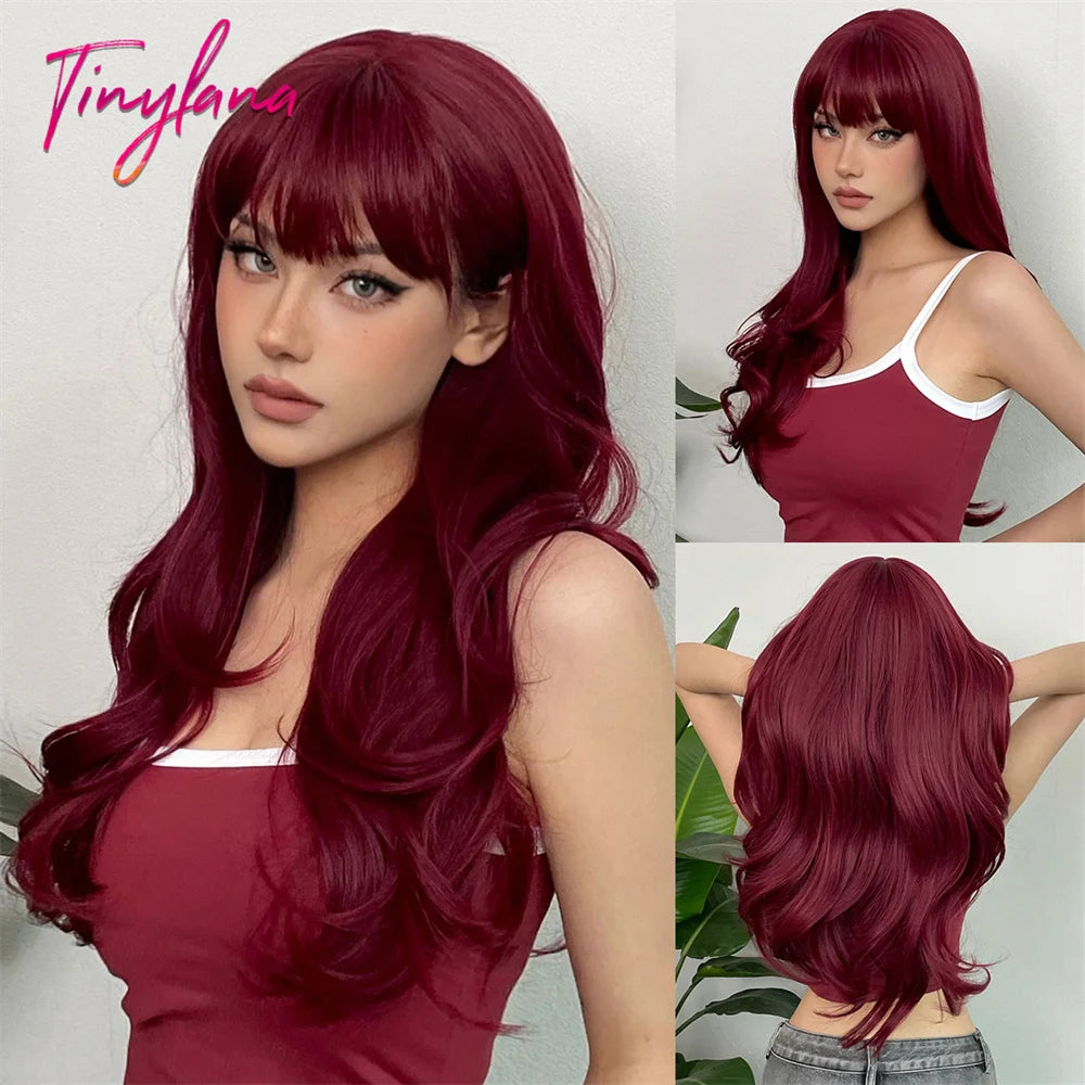 Super Long Black Wavy Synthetic Wigs Bangs Afro Dark Water Wave Halloween