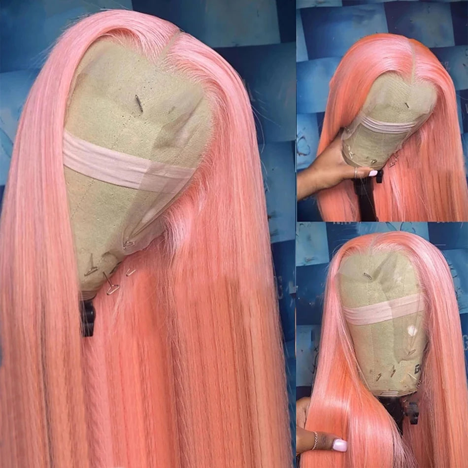 13x4 Pink Wig Lace Front Human Hair Brazilian HD Frontal Pre Plucked