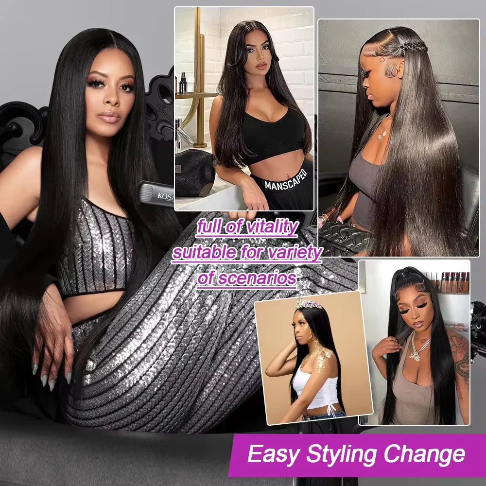 Raw Indian Straight Human Hair Bundles Closure Invisible Melt Skin, 4x4 HD