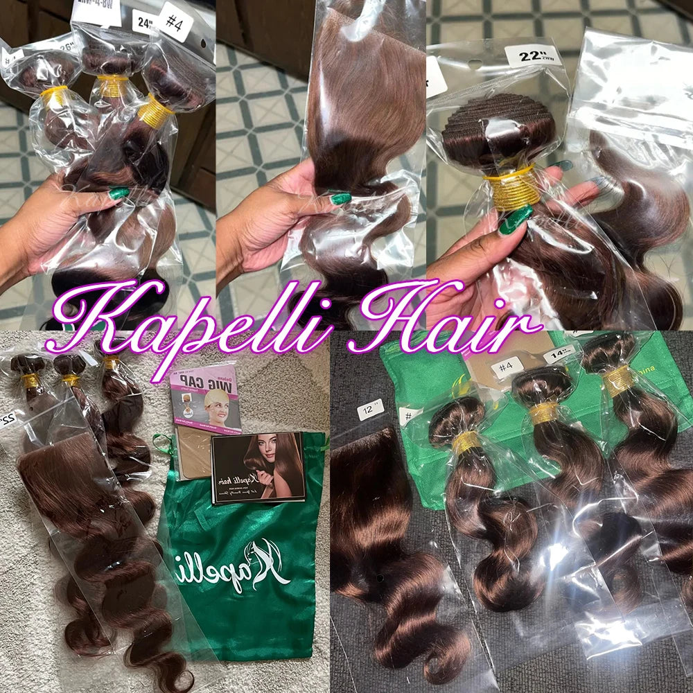 Brown Body Wave Human Hair Bundles with Lace Closure — Brazilian, Remy