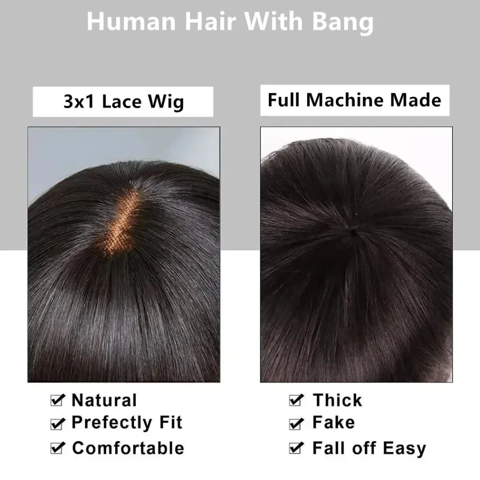 3x1 Middle Part Lace Wig Bone Straight Full Machine Made Human Hair