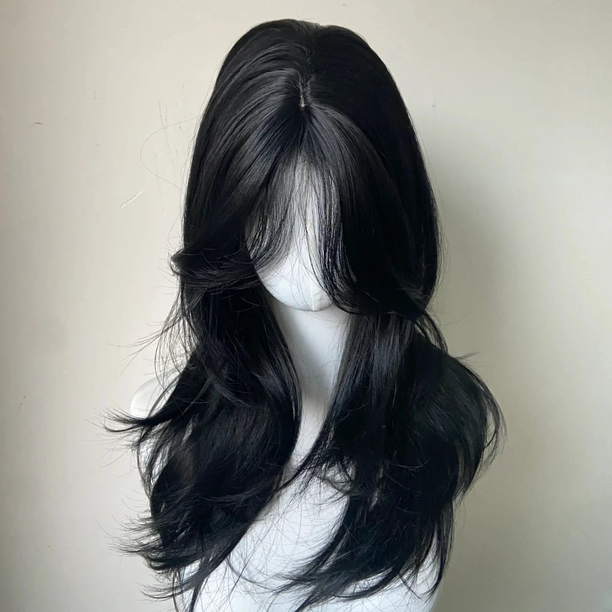 Black Synthetic Headband Wig Body Wavy French Bangs High Quality Simulation Hair