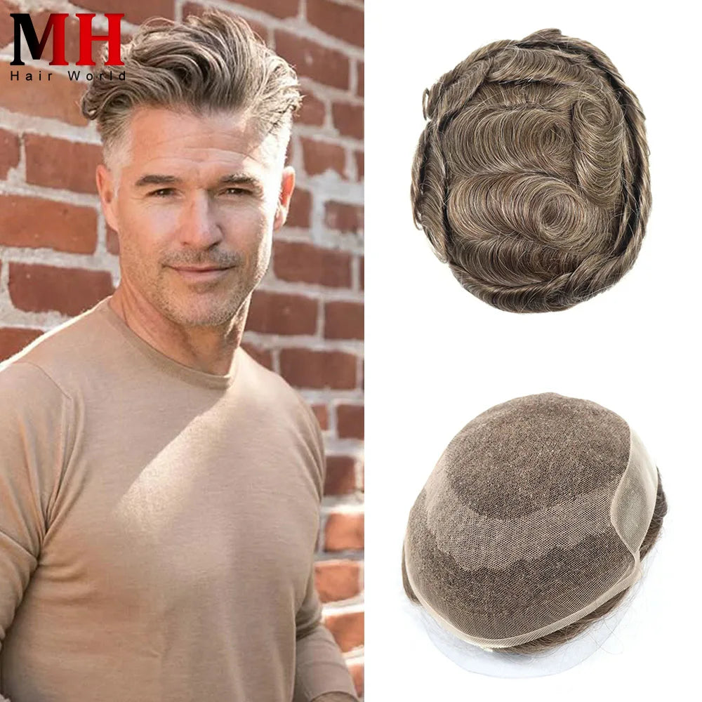 Lace Front & PU Toupee Natural Hairline Hair Prosthesis Human Replacement System