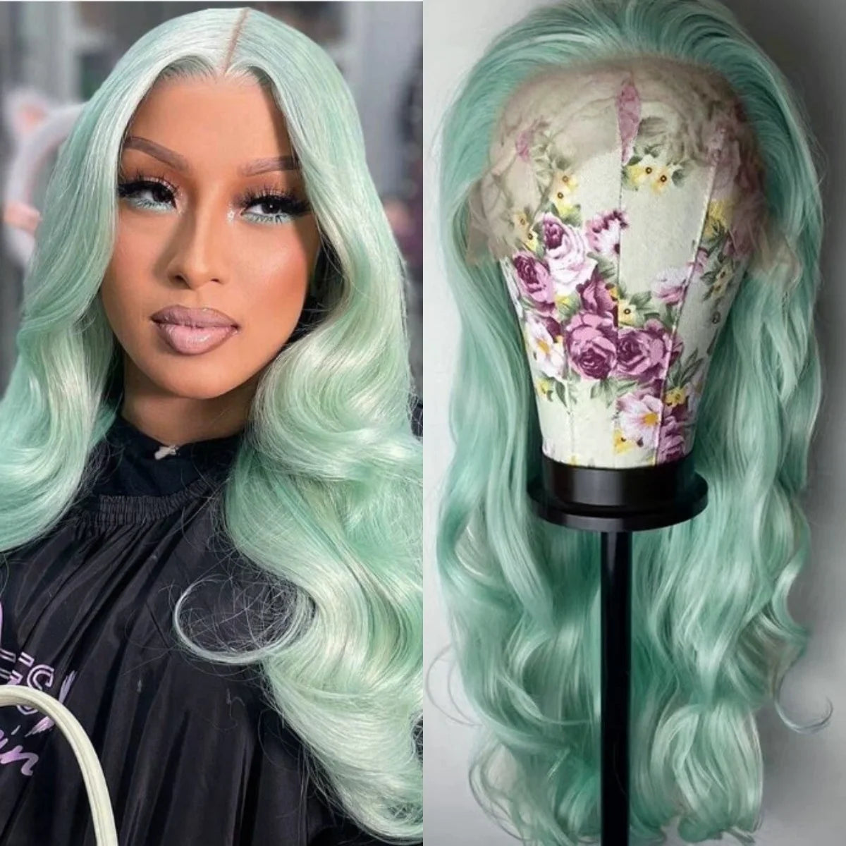 180% Density Brown Roots Ash Blonde Body Wave Lace Frontal Wig, 13x4, Ombre, Synthetic Blend