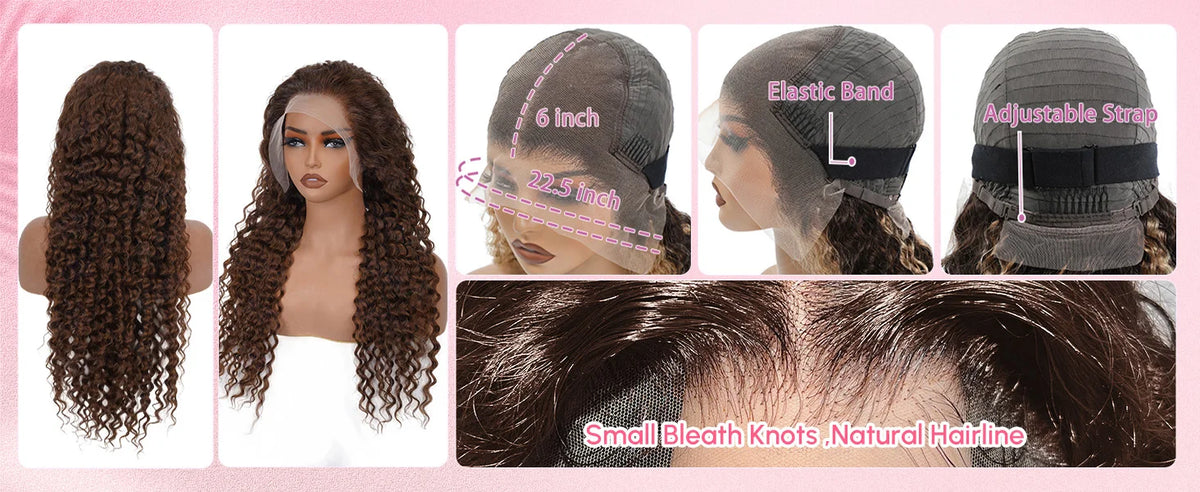 250%Density Chocolate Brown Curly Wigs, 13x6 HD Lace Front Human Hair Deep