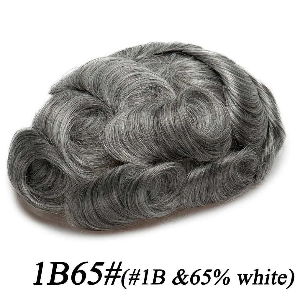 Lace Base Toupee Swiss Front PU Natural Hairline Wig Human Hair Prosthesis