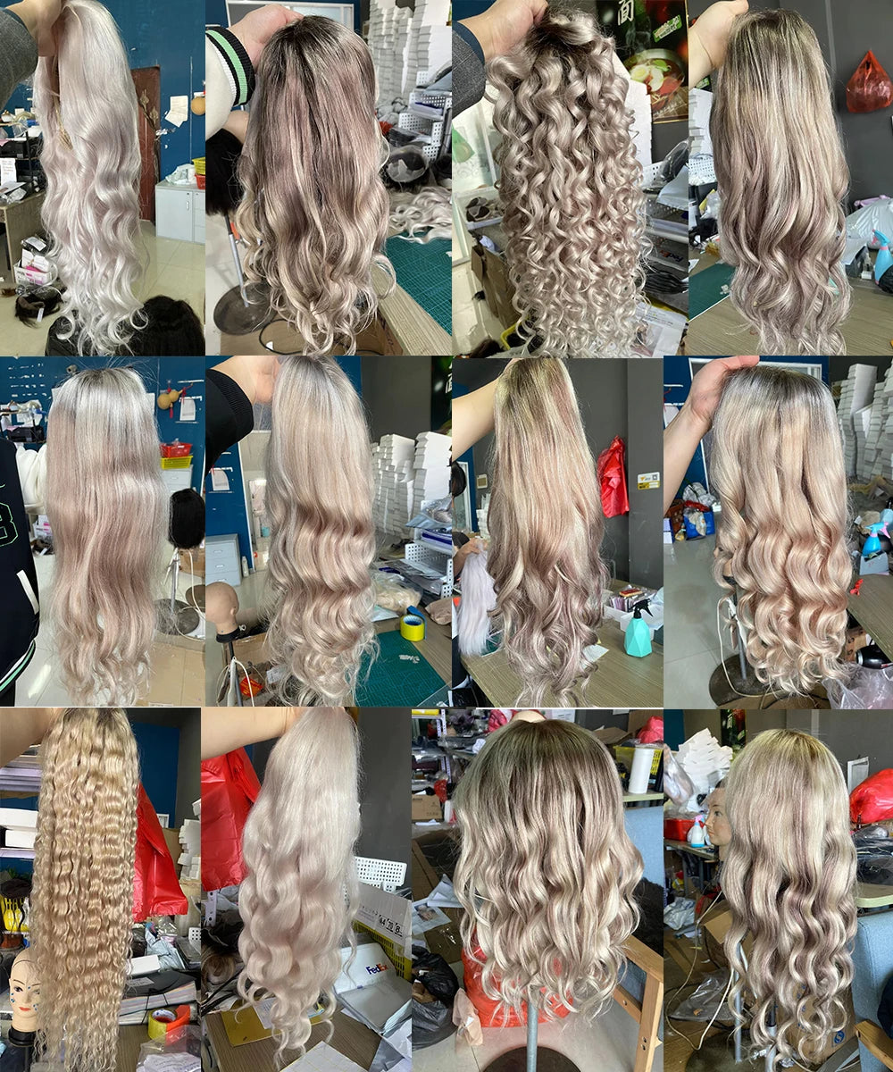 Frontal Lace Wigs, 100% Virgin Human Hair Brunette Brown Highlights Deep Curly