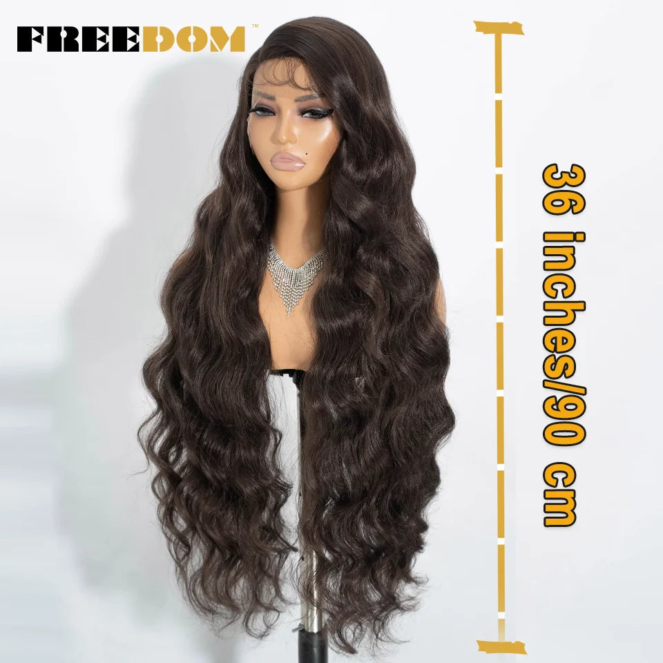 36" Long Wavy Synthetic Lace Front Wigs Ombre Brown Blonde Body Wave